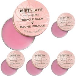 Burt's Bees Lip Balm, Multi-purpose Hydrating Balm Tin For Lips, Face, Cuticles, Body & Hair Flyaways, Goodness Glows Miracle Balm, 17g (Pack of 5)