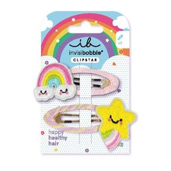 invisibobble SNAP CLIP Kids Happy Sky - 2 fermagli per capelli per bambini, design arcobaleno e stella, clip antiscivolo per capelli sani, perfetti per ragazze
