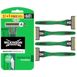 Wilkinson Sword - Quattro Essential 4 Sensitive - Rasoio Usa & Getta - Rasoio a 4 Lame per Uomo con Striscia Lubrificante con Aloe - Lame rivestite in Diamante - Confezione x3+1