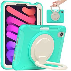 Visaccy iPad Mini 6 Case 2021 8.3 Inch, Slim Silicone TPU Bumper Shockproof Armored Case with Rotatable Stands, Pencil Holder, Mint
