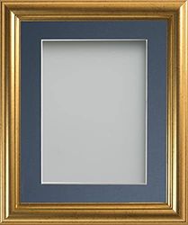 Frame Company Eldridge Gold Photo Frame with Blue Mount, 8x8 for 5x5 inch, fitted with perspex