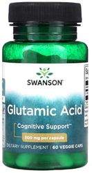 Swanson - Glutamic Acid, 500mg | Brain and Cognitive Health Support - 60 Veggie Capsules