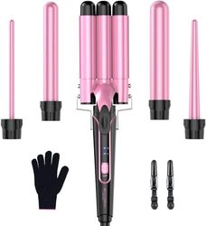 BESTOPE PRO Set di ferro arricciacapelli 5 in 1, ferro ondulato, 3 botti per grandi senza ricci, bigodini in ceramica, con diversi accessori con guanto e 2 clip