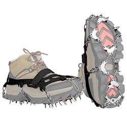 BLUEVER Stijgijzers, ijsnoppen, antislip, sneeuwgrips voor laarzen, schoenen met 32 roestvrijstalen spikes, antislip voor wandelen, hiken, klimmen, vissen en bergbeklimmen