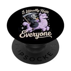 Literalmente odio a todos Funny Grim Reaper Llama Introvertido PopSockets PopGrip Adhesivo