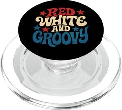 Rojo Blanco y Groovy 70s Vintage Style USA 4 de julio PopSockets PopGrip para MagSafe