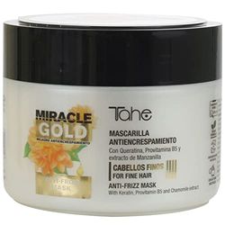 Tahe Miracle Gold Masque anti-frisottis pour cheveux fins avec de la Kératine, de la Provitamine B5 et un extrait de Camomille, 300 ml