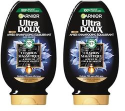 Garnier Ultra Doux - Après-Shampooing Hydratant & Équilibrant au Charbon Magnétique & Fleur de Nigelle - Pour Cheveux Normaux à Gras - 200 ml (Lot de 2)