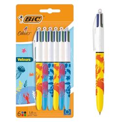 BIC 4 färger Velours medelspetspennor (1,00 mm) marina motiv - 3 blandade mönster, 6-pack