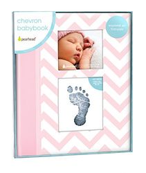 Pearhead First 5 Years Chevron - Livro de recordações para bebé com almofada de tinta segura para bebés incluída, para criar a pegada de mão ou a pegada do bebé, diário de marcos de recordação,