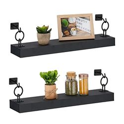 Relaxdays wandplank, set van 2, HxBxD: 13 x 48 x 12 cm, zwevende plank, hal, smalle muurplank, van mdf & metaal, zwart