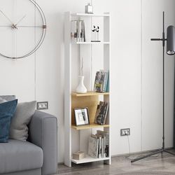 Stijlvolle boekenplank, wandmontage, wit & oak, 165 cm hoogte, 100% melamine gecoat particle board, 18 mm dik, meerdere planken voor moderne ruimtes