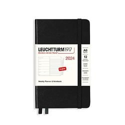 LEUCHTTURM1917 367747 veckokalender och anteckningsbok ficka (A6) 2024, 12 månader, svart, engelsk