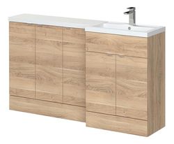 Hudson Reed CBI3018 Fusion Modern Bathroom Floor Standing Vanity Basin and Base Units Full Depth Combination - Right Hand, 1500mm, Bleached Oak