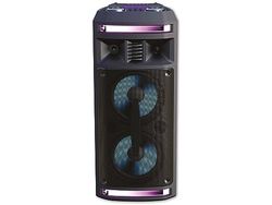 Denver BPS-351 Bluetooth-luidspreker, grootte 16,5 cm (6,5 inch), oplaadbare batterij 4400 mAh, LED-licht, volume 80 W, USB-ingang, AUX, MicroSD, FM-radio.