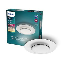 Philips Sceneswitch, Plafonnier Garnet, 3 Réglages, 30 W, Blanc Chaud 2700K, Noir
