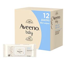 Aveeno Baby Lingettes de soins quotidiens - Nettoyage doux et efficace - Lingettes pour bébé - Essentiels pour bébé - Lot de 12 (864 lingettes au total) [L'emballage peut varier]