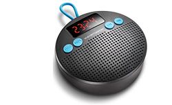 Wavemaster MOBI-3 - Altoparlante Bluetooth portatile da viaggio (campo sonoro a 360°) con radio, sveglia e vivavoce per sorgenti audio mobili, IPX5, protezione dagli spruzzi d'acqua – antracite/blu