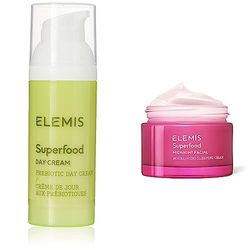 Elemis Superfood Day Cream, Crema da Giorno con Prebiotici 50 ml + Elemis Superfood Midnight Facial, crema notte prebiotica per nutrire rimpolpare e ravvivare, ricca crema viso notte per pelli secche