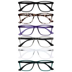 OPULIZE NYX Blue Light Blocking Reading Glasses - Anti-Glare Computer Gaming - 6 Pack - UV and Eyestrain Protection - Rectangular Frame - Black Brown Purple Grey Clear Turquoise - Men Women - + 1.00
