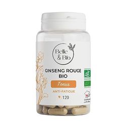 TONUS & VITALITÉ - Ginseng Rouge Bio certifié Ecocert - Anti-fatigue - Pilulier 120 gélules - Cure 2 mois - Complément Alimentaire BELLE&BIO - Fabriqué en France