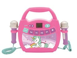 Lexibook, Enhörning, Bärbar digital karaokespelare för barn, Mikrofoner, Ljuseffekter, Bluetooth®, Inspelnings- och röstväxlarfunktioner, Rosa, MP320UNIZ