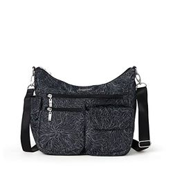 Baggallini Modern Everywhere Bagg - Bolso bandolera tipo hobo ligero y resistente al agua para mujer, bolsillo para teléfono de fácil acceso, Estampado de flores de mediano, Talla única