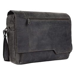 TUSC Creton Premium Leren tas voor 17 inch Laptop, schoudertas voor heren en dames, unisex messenger bag, gemaakt van 100% echt Buffalo Hunter leer met vintage look, 42x31x12 cm