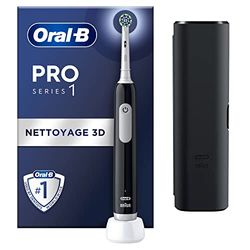 Oral-B Pro 1 Brosse A Dents Electrique Noire, Contrôle De Pression, 3 Modes De Nettoyage Avec Blancheur Et Sensibilité Pour Gencives, Brossette De Rechange Oral B, Chargeur, Etui, Conçue Par Braun