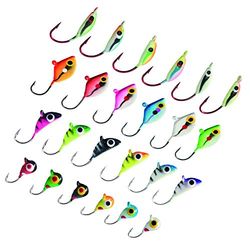 Bassdash - Kit di esche da pesca per ghiaccio e pesca a forma di luccio Walleye con scatola