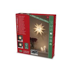 Konstsmide 5980-200FSC Étoile en Papier 3D Blanche raccordement avec Interrupteur Marche/arrêt et variateur d'intensité 1 diode Blanc Chaud 12 V intérieur 3,6 W câble PVC