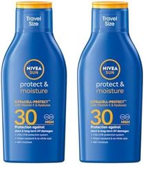 NIVEA SUN Protección y Cuidado de la Leche solar SPF 30 tamaño de viaje (100 ml), protector solar para 48 h de humedad, protección solar instantánea contra los rayos UVA/UVB (Paquete de 2)