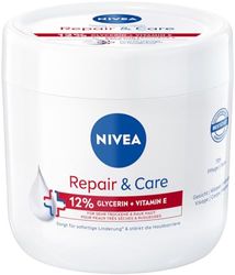 NIVEA Repair & Care Creme, fuktgivande och icke-fet kroppskräm, snabbabsorberande lotion med E-vitamin & glycerin, för mycket torr och grov hud (400 ml)