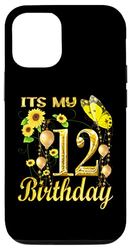 Carcasa para iPhone 12/12 Pro It's My 12th Birthday 12 Year Old Girl Sunflower Butterfly