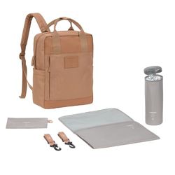 LÄSSIG Baby skötryggsäck skötväska ryggsäck med skötunderlägg, barnvagnsfäste, flaskhållare hållbart producerad/GRE Vividal Backpack Almond