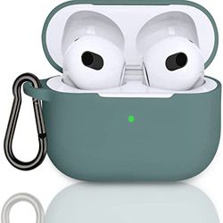 Housse de Protection Compatible avec Airpods 3, Coque en Silicone pour Airpods 3ème, Coque de Protection Antichoc pour Airpods 3ème génération avec Porte-clés,Vert Profond