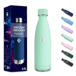 Borraccia Termica, 500 ml Senza BPA, Borraccia Acqua, Isolamento Sottovuoto a Doppia Parete, Borracce, 304 Acciaio Inossidabile, Bottiglia Termica per Scuola, Viaggi, Jogging, Campeggio - Blu verde