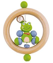 Bieco 44021001 ringrassel Froggy, rammelaar van hout met Froggy de kikker, groen