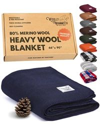 Woolly Mammoth Woolen Company Explorer Collection Couverture en laine 66" x 90" bleu marine