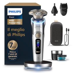Philips Shaver i9000 Prestige Ultra, rasoio elettrico Wet & Dry, tecnologia Skin IQ Pro, triplo sistema Lift & Cut, lame di precisione NanoTech 360º, 5 modalità di rasatura, modello XP9404/38