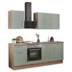 MARSEILLE Moderno angolo cottura senza elettrodomestici in verde canna, effetto rovere San Remo – Spaziosa cucina da incasso con ampio spazio – 220 x 211 x 60 cm (larghezza x altezza x profondità)