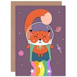 Wee Blue Coo Fox Astronaut Greeting Card With Envelope Inside Premium Quality