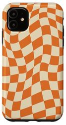 Carcasa para iPhone 11 Swirl Cuadros Naranja Y Crema Vintage Tablero De Ajedrez