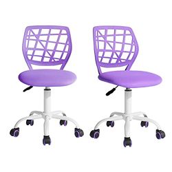 FurnitureR 2 stuks kleurrijke stoel, moderne en verstelbare computerstoel, armleuning en draaibaar, bureau voor kinderen, studeerkamer, werkstoel, paars, 38,5 cm x 40 cm x 75-87 cm
