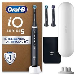 Oral-B iO 5 Cepillo de Dientes Eléctrico Negro, con 3 cabezales y 1 Estuche de Viaje Blanco, Diseñado por Braun