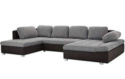 CAVADORE Fabiane Salon de Jardin avec Chaise Longue Double Face et 6 Coussins de Dossier Noir/Gris foncé 340 x 85 x 190 cm