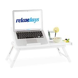 Relaxdays Bamboe laptoptafel, in hoogte verstelbare laptopstandaard voor bed en bank, met lade, h x b x d: 24 x 60 x 35 cm, wit, maat