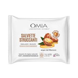 Omia, Salviette Struccanti Viso Ecobio Con Olio di Argan del Marocco, Struccanti, Emollienti e Delicate, Rimuovono il Trucco Waterproof, Tessuto 100% Biodegradabile - Confezione da 20 Salviettine