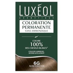 Luxéol - Coloration Permanente 6G Blond Foncé Doré - Sans Ammoniaque - Couvre 100% des Cheveux Blancs(1) - Longue Durée(2) - Couleur Lumineuse Éclatante Intense - Testée & Approuvée - 60ml, 60ml, 12ml