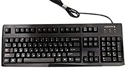 CHERRY G83-6104, disposition anglais (US) / cyrillique, clavier QWERTY, clavier filaire, actionnement des touches agréablement doux, compact, durable, recyclable, noir
